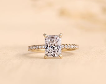 Radiant Cut Lab Grown Diamond Solitaire Engagement Ring, Gold ring