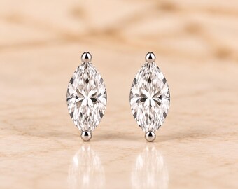 4 Carat Marquise Lab Grown Diamond Stud Earrings, 14K Gold