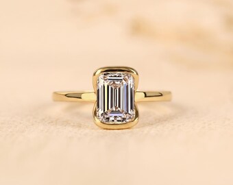 1.50 CT Emerald Cut Lab Grown Diamond, Bezel Set Solitaire, 14K Gold, IGI Certified
