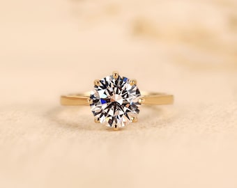 Round Lab Grown Diamond Ring, 14K Gold Solitaire Engagement Ring, 1–4 CT IGI Certified