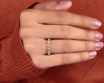 Lab Grown Diamond Eternity Band, Gold Bezel & Prong Ring, Engagement Anniversary Gift