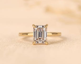 Emerald Cut Lab Grown Diamond Solitaire Ring, 14K Gold, IGI Certified (1-4ct)