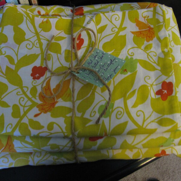 Butterflies, Vines and FlowersTwin Sheet Set -  Yellow, Orange and Green Morgan Jones