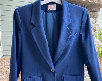 Navy Wool Pendleton Blazer-Size 14P-Ladies Blazer-Navy Blue Blazer-Blue Jacket-One Button Blazer-Excellent Condition-Classic Style Blazer