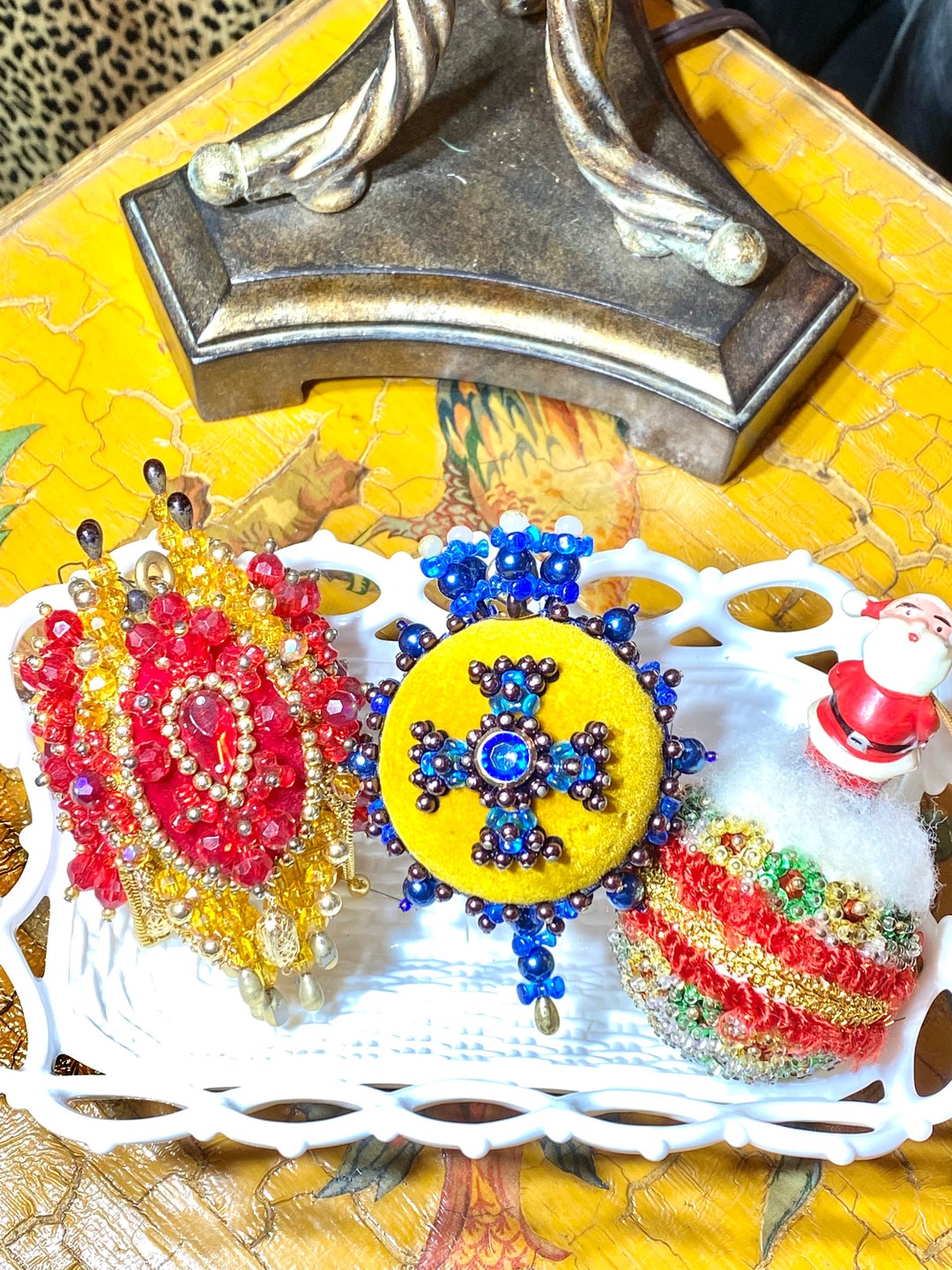 Vintage Sequin Ornamentsset of 3handmade Sequin Ornamentsvictorian