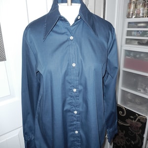 Vintage Navy Blouse-1970s Blouse-NOS Blouse-Navy Blue Blouse-Tailored Blouse-Preppy Blouse-Button Front Blouse-Ship&#39;nShore Blouse