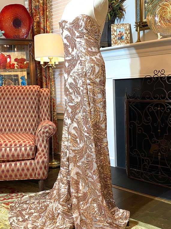 Gold Sequin Ball Gown-Strapless Backless Gown-For… - image 5