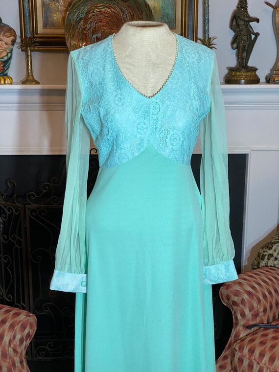 Vintage 1970s Robins Egg Blue Lace Mother-of-the … - image 5