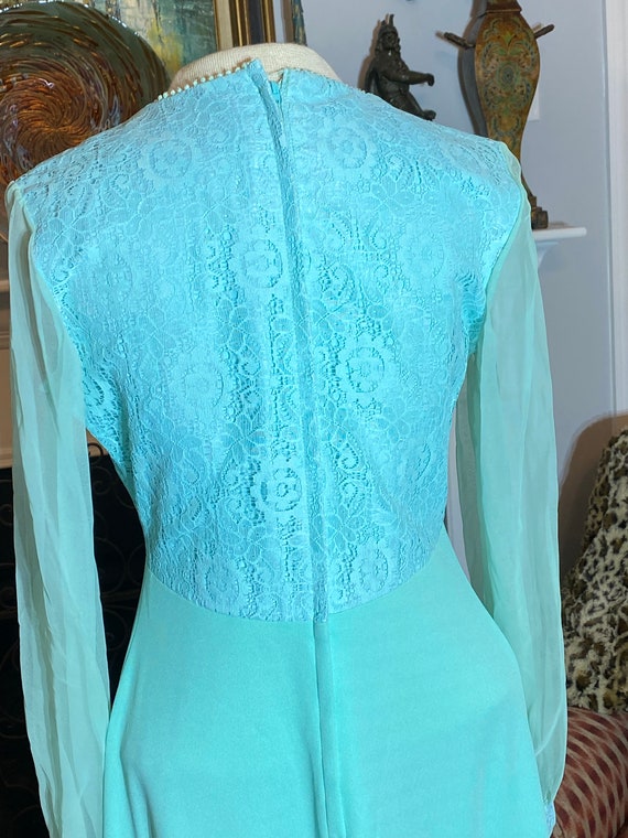 Vintage 1970s Robins Egg Blue Lace Mother-of-the … - image 6