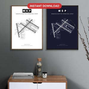 Minneapolis Airport Map Print, MSP Runway Diagram Poster, Digital Download, Classic and Dark Editions, Aviation Wall Art, Pilot Gift