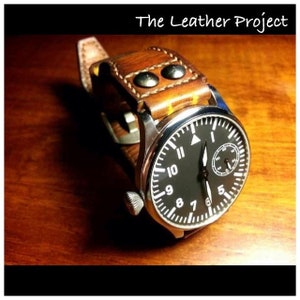 Handmade Pilot Vintage Style Leather Strap Band with buckle.