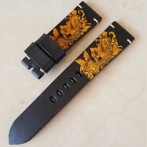 Handmade Leather Hand Paint Tattoo watch strap Free buckle.