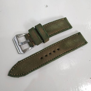 Handmade 100% Vintage Military Green Canvas watch strap with buckle (with out leather).
