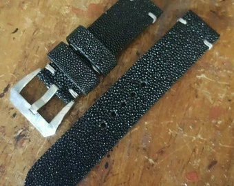 Handmade Black stingray watch strap with buckle.
