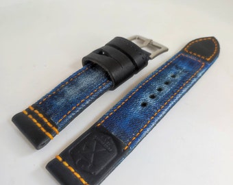 Handmade Flottiglia Leather and Jeans Watch Strap Band for Free buckle