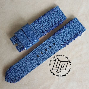 Handmade Blue Stingray Watch Strap with Pre-v buckle.