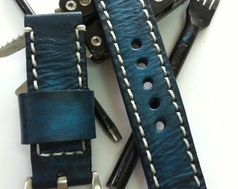 Handmade Dark Blue Jeans Color Paint Leather Strap Band Free buckle.