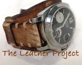 Handmade Natural Calf Vintage Bund Watch Strap Band with buckle.