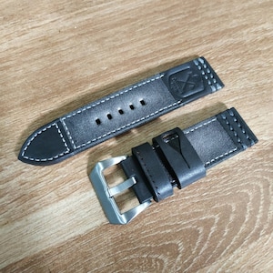 Handmade Black & Grey Canvas with Flottiglia Logo Leather Watch Strap Band With Buckle.