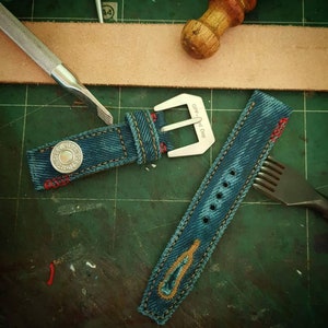Handmade Leather Strap Band for &quot;LEVIS&quot; fans Free steel buckle.