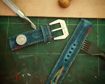 Handmade Leather Strap Band for "LEVIS" fans Free steel buckle.