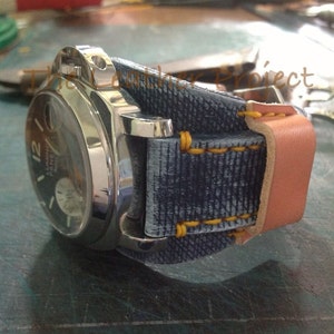 Handmade Color Paint Blue Jeans Leather Bund Watch Strap Band