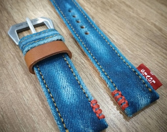 Handmade Leather Strap Band with Levis tag for "LEVIS" fans Free steel buckle.