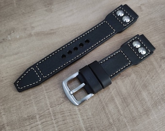 Handmade Black Pilot Vintage Style Leather Strap Band with buckle.