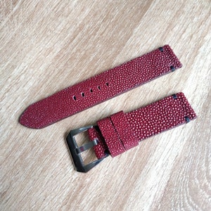 Handmade Dark Rad & Black stingray watch strap with buckle.