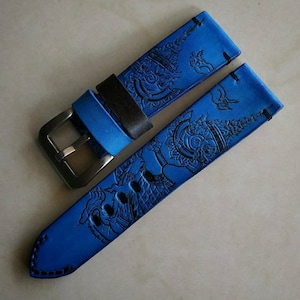 Handmade Leather Garuda Hand Paint Tattoo watch strap free buckle.