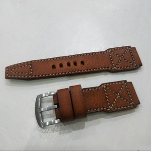 Handmade Tan Pilot Style Leather Strap Band with buckle.
