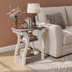 3-Tier End Table with Charging Station, Modern Nightstand with USB-C & Outlets