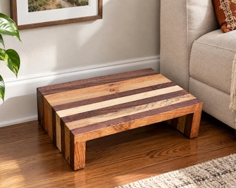 Handmade Wood Step Stool, Low Riser Stand, Hardwood Mix, Modern Home Decor