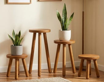 Teak Plant Stand, Round Wooden Plant Stand, Indoor Plant Stand