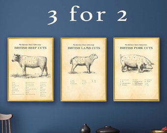 Schautafel der englischen Metzgerei: 3 für 2