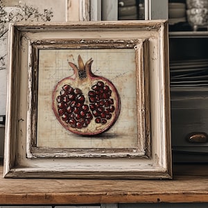 Pomegranate Fruit Print, Rustic Botanical Illustration, Decor for Kitchen