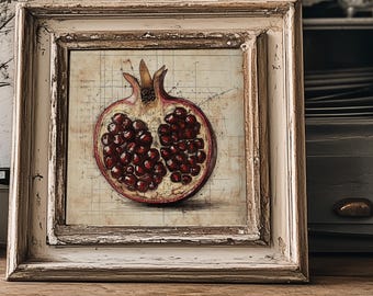 Pomegranate Fruit Print, Rustic Botanical Illustration, Decor for Kitchen