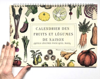 Calendrier des saisons FRANÇAIS, A4 (sans date) Calendrier mural fruits et légumes certifié FSC.