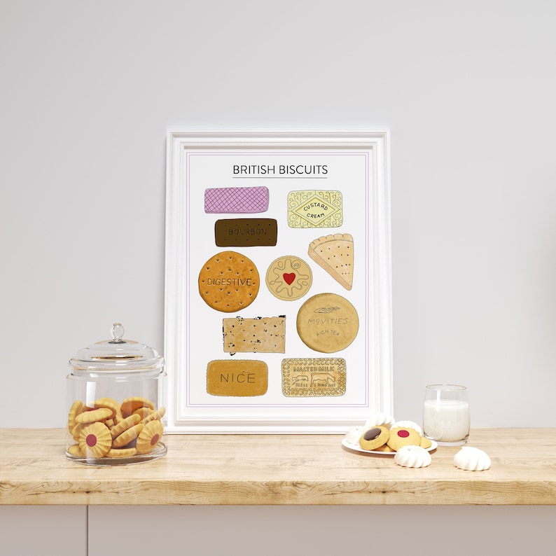 BRITISH Biscuits Print A4 to A3 Simple Modern, Kitchen Art image 1