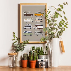 Camping-car vintage, carte imprimée camping-car classique, cadeau pour un mari