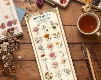 Calendario perpetuo con fiori di compleanno, grafico botanico vintage con fiori di nascita, decorazione murale floreale in stile cottagecore