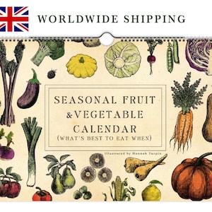 Britse seizoenskalender, A4-wandkalender (zonder datum) groenten en fruit.