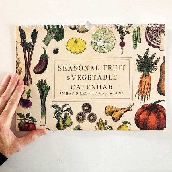 UK Seasonal calendar, A4 (dateless) Fruit and Vegetable Wall calendar, Cottagecore, FSC certified