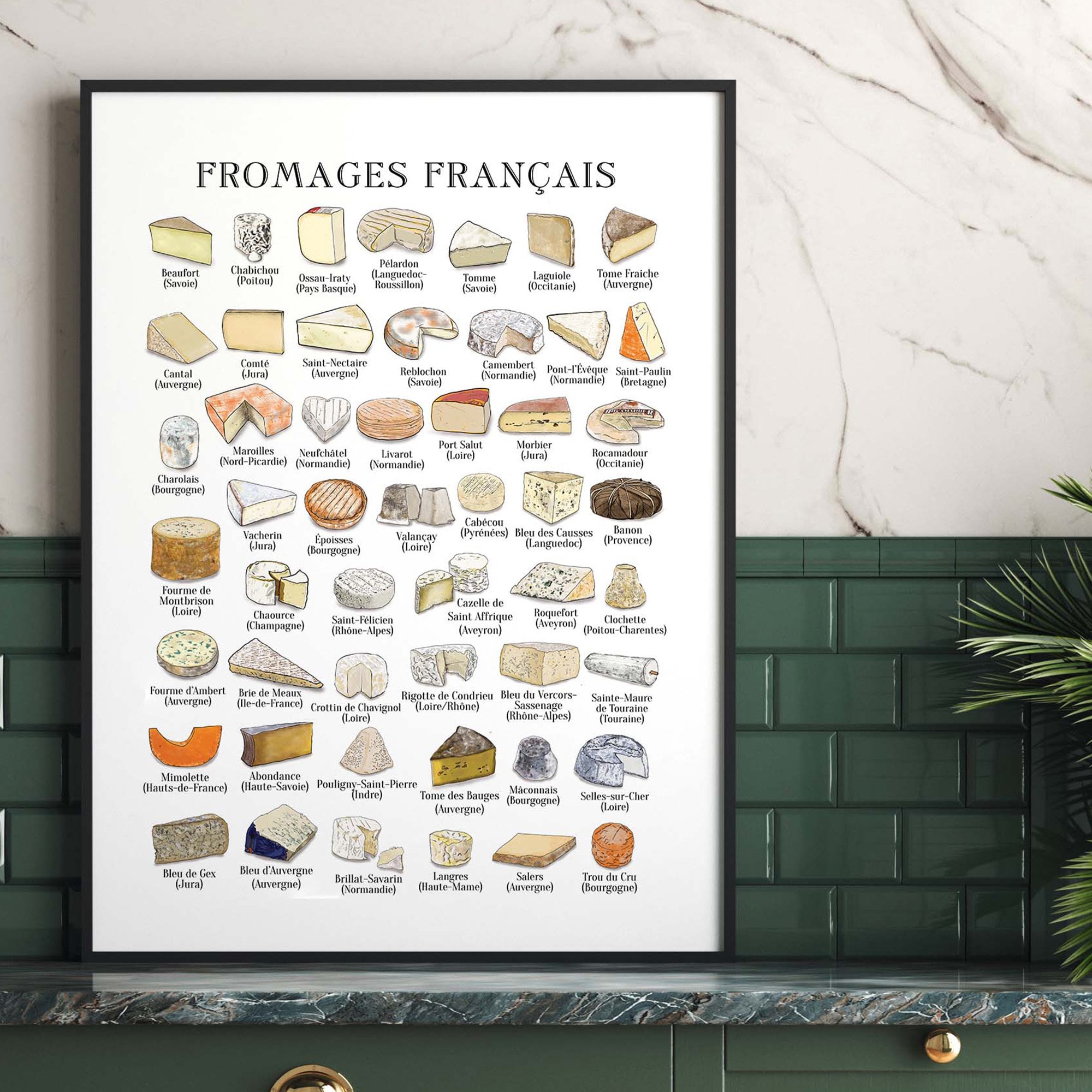 Vintage FRENCH Cheese Print, Food Art, Farmhouse Wall Art, Kitchen