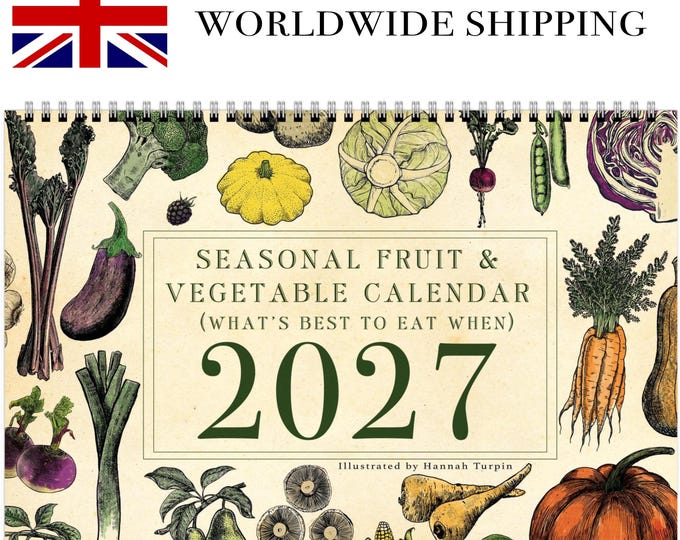 UK Seasonal calendar 2027 Fruit and Vegetable Wall calendar, FSC certified