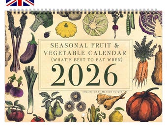 UK Seasonal calendar 2026 Fruit and Vegetable Wall calendar, FSC certified