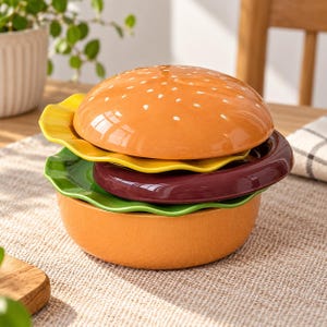 Burger Ceramic Bowl Set, Hamburger Shaped Stacking Plates, Kawaii Snack Dish, Kitchen Decor Gift