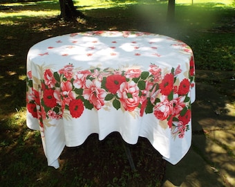 Large 57 x 100 Floral Tablecloth Damask Pinks Yellow Purple Full Bloom Flowers Picnic Summer Spring Wedding