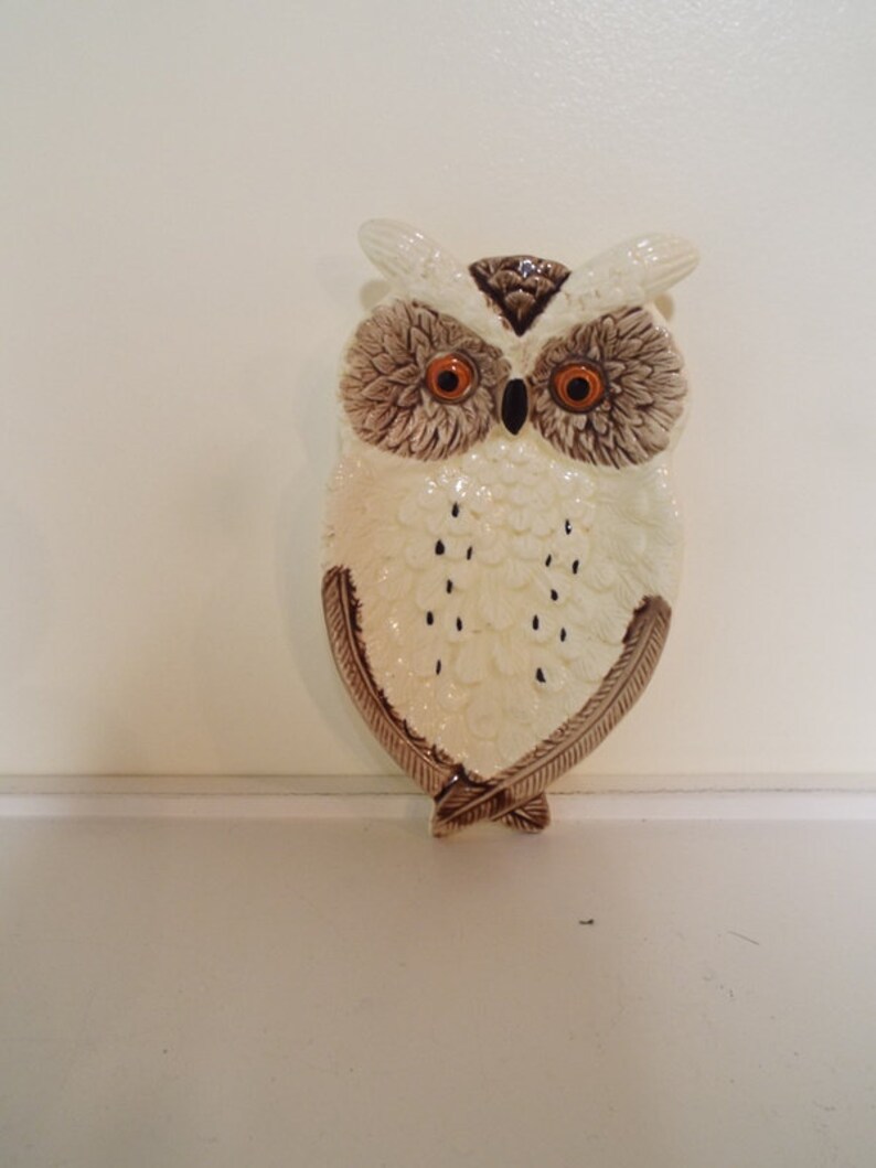 Vintage Owl Ashtray Ceramic Trinket Dish Earth Tones Woodland RV Camper Japan