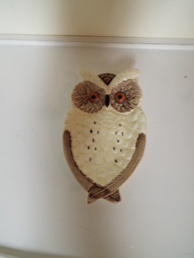 Vintage Owl Ashtray Ceramic Trinket Dish Earth Tones Woodland RV Camper Japan